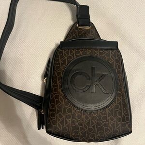 Calvin Klein Black and Brown Logo Sling Bag